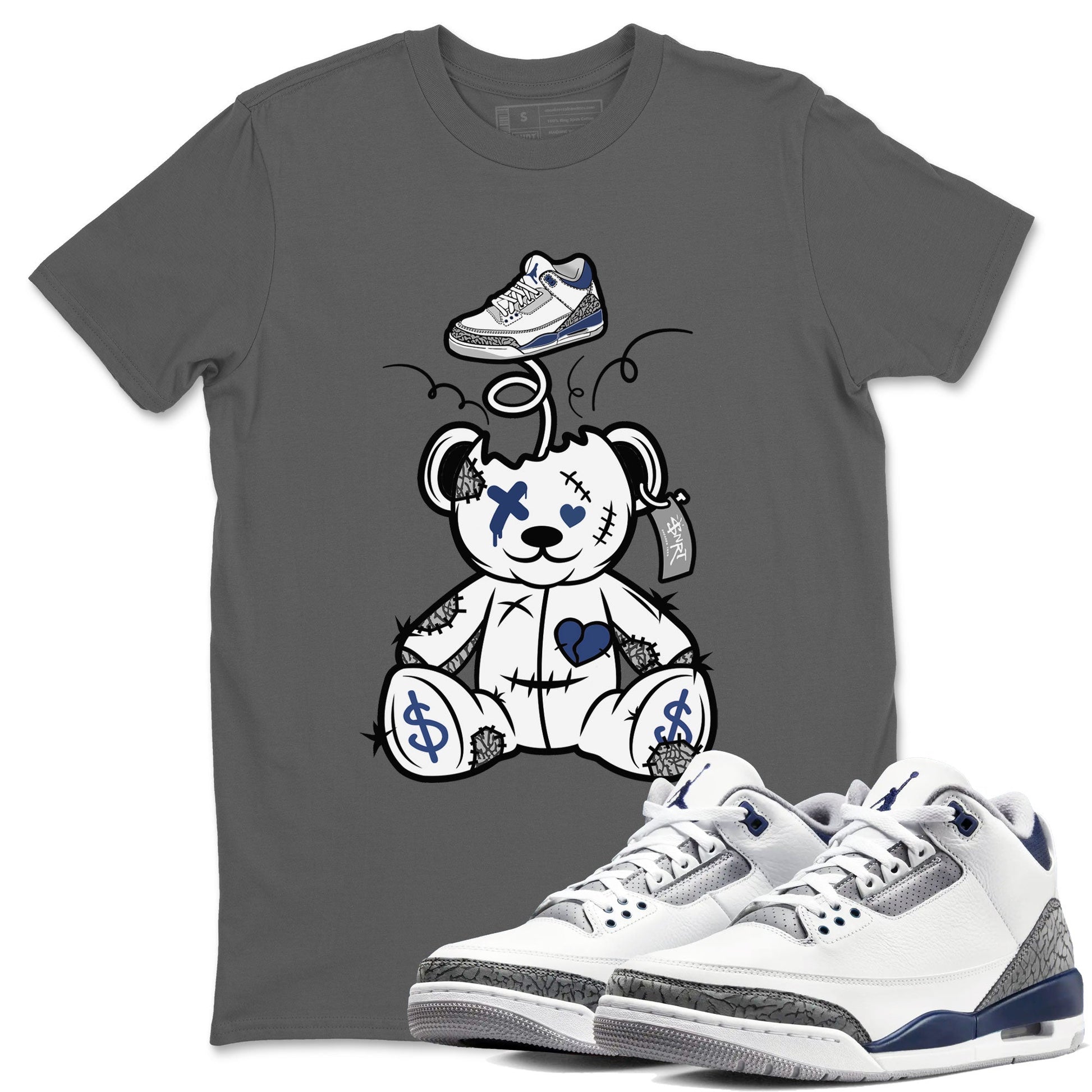 3s Midnight Navy shirt to match jordans Surprise Teddy Bear sneaker match tee Air Jordan 3 Midnight Navy SNRT Sneaker Tees unisex cotton Cool Grey 1 crew neck shirt