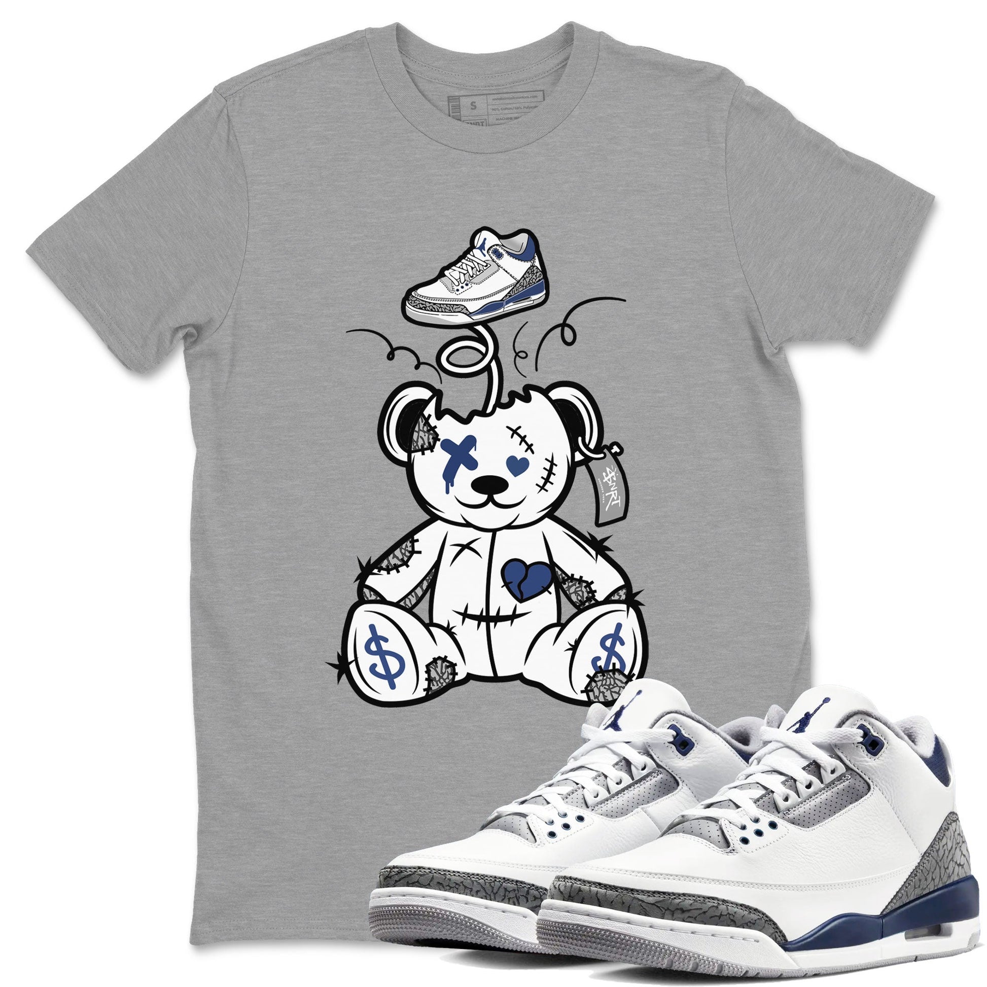 3s Midnight Navy shirt to match jordans Surprise Teddy Bear sneaker match tee Air Jordan 3 Midnight Navy SNRT Sneaker Tees unisex cotton Heather Grey 1 crew neck shirt