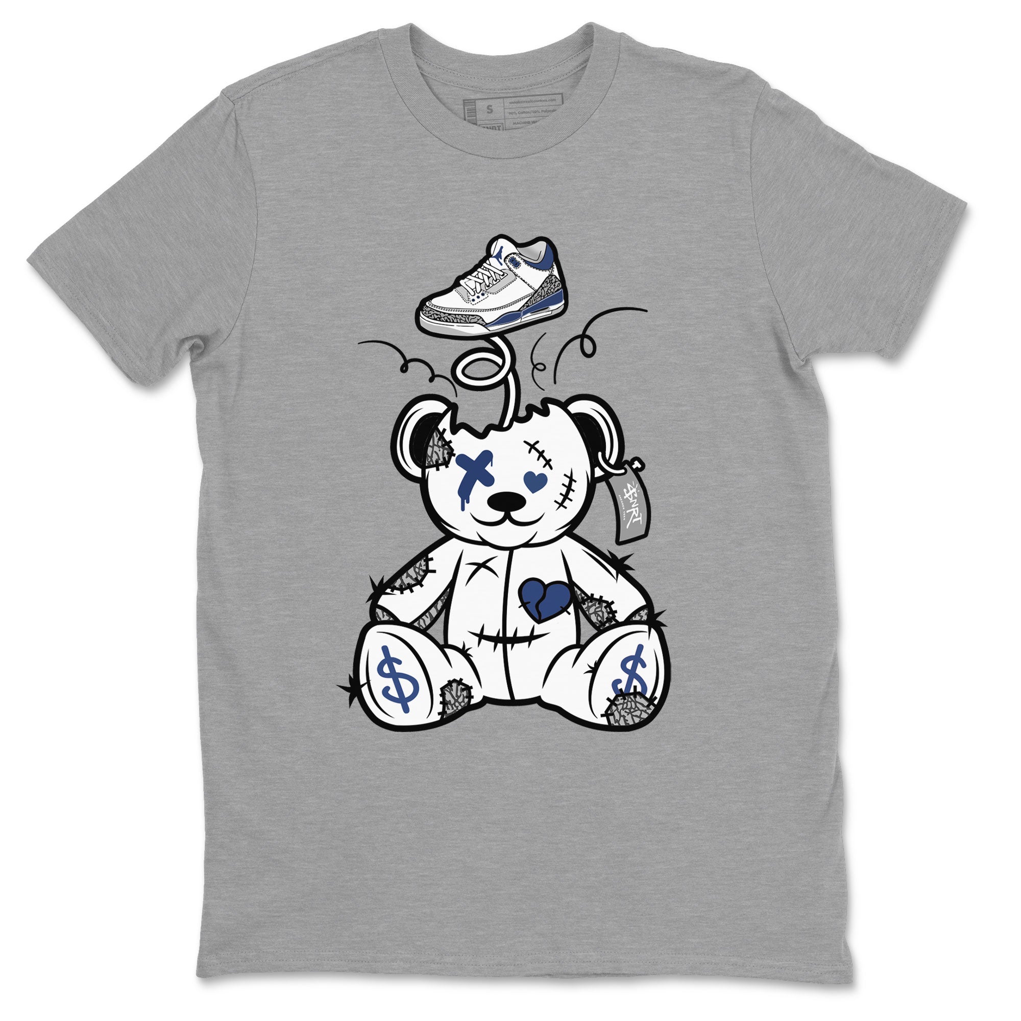 3s Midnight Navy shirt to match jordans Surprise Teddy Bear sneaker match tee Air Jordan 3 Midnight Navy SNRT Sneaker Tees unisex cotton Heather Grey 2 crew neck shirt