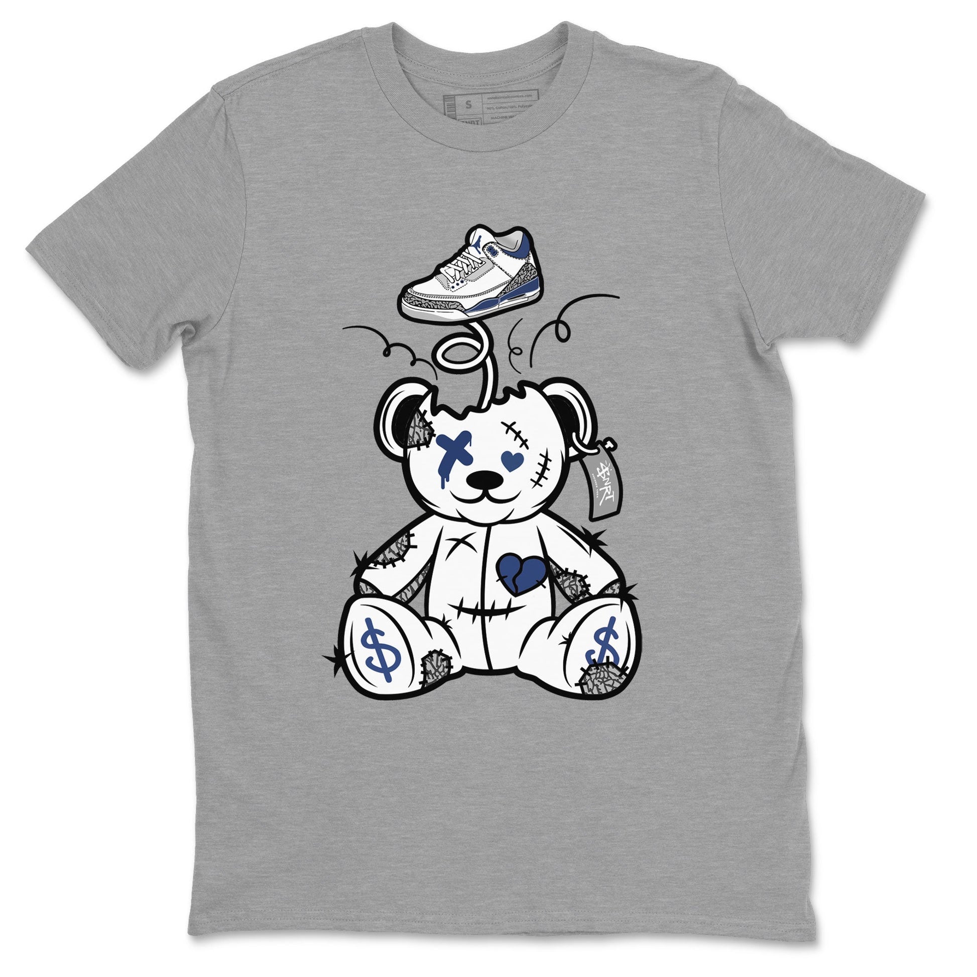 3s Midnight Navy shirt to match jordans Surprise Teddy Bear sneaker match tee Air Jordan 3 Midnight Navy SNRT Sneaker Tees unisex cotton Heather Grey 2 crew neck shirt