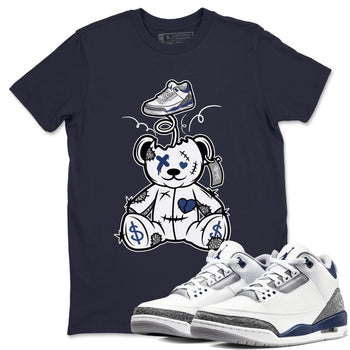 3s Midnight Navy shirt to match jordans Surprise Teddy Bear sneaker match tee Air Jordan 3 Midnight Navy SNRT Sneaker Tees unisex cotton Navy 1 crew neck shirt