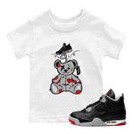 AJ4 Bred Reimagined shirt to match jordans Surprise Teddy Bear sneaker tees streetwear brand Air Jordan 4 Bred Reimagined SNRT sneaker release tees baby toddler White 1 cotton Shirt