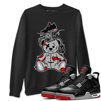 AJ4 Bred Reimagined shirt to match jordans Surprise Teddy Bear sneaker tees streetwear brand Air Jordan 4 Bred Reimagined SNRT Sneaker Release Tees unisex cotton Black 1 crew neck shirt