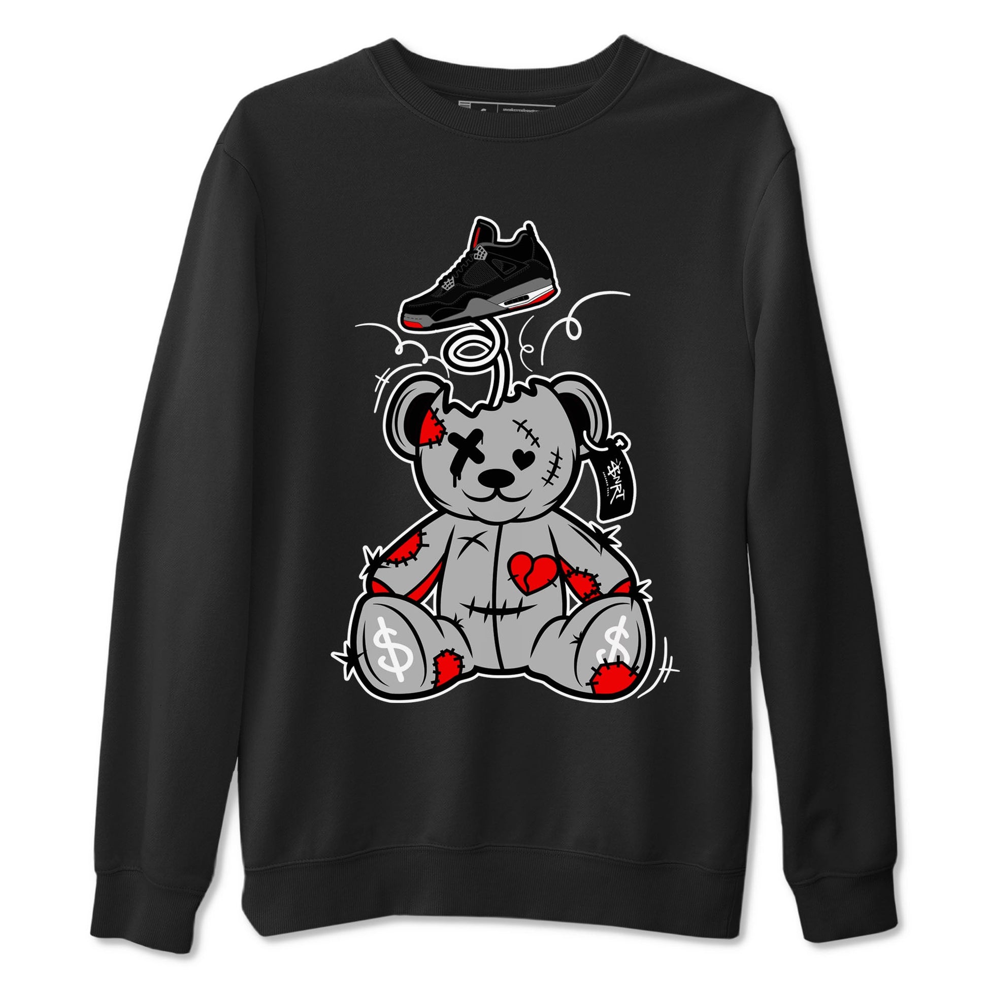 AJ4 Bred Reimagined shirt to match jordans Surprise Teddy Bear sneaker tees streetwear brand Air Jordan 4 Bred Reimagined SNRT Sneaker Release Tees unisex cotton Black 2 crew neck shirt