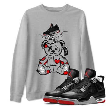 AJ4 Bred Reimagined shirt to match jordans Surprise Teddy Bear sneaker tees streetwear brand Air Jordan 4 Bred Reimagined SNRT Sneaker Release Tees unisex cotton Heather Grey 1 crew neck shirt