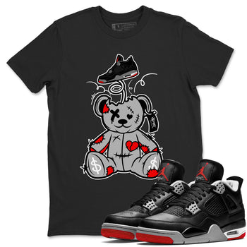 AJ4 Bred Reimagined shirt to match jordans Surprise Teddy Bear sneaker tees streetwear brand Air Jordan 4 Bred Reimagined SNRT Sneaker Release Tees unisex cotton Black 1 crew neck shirt