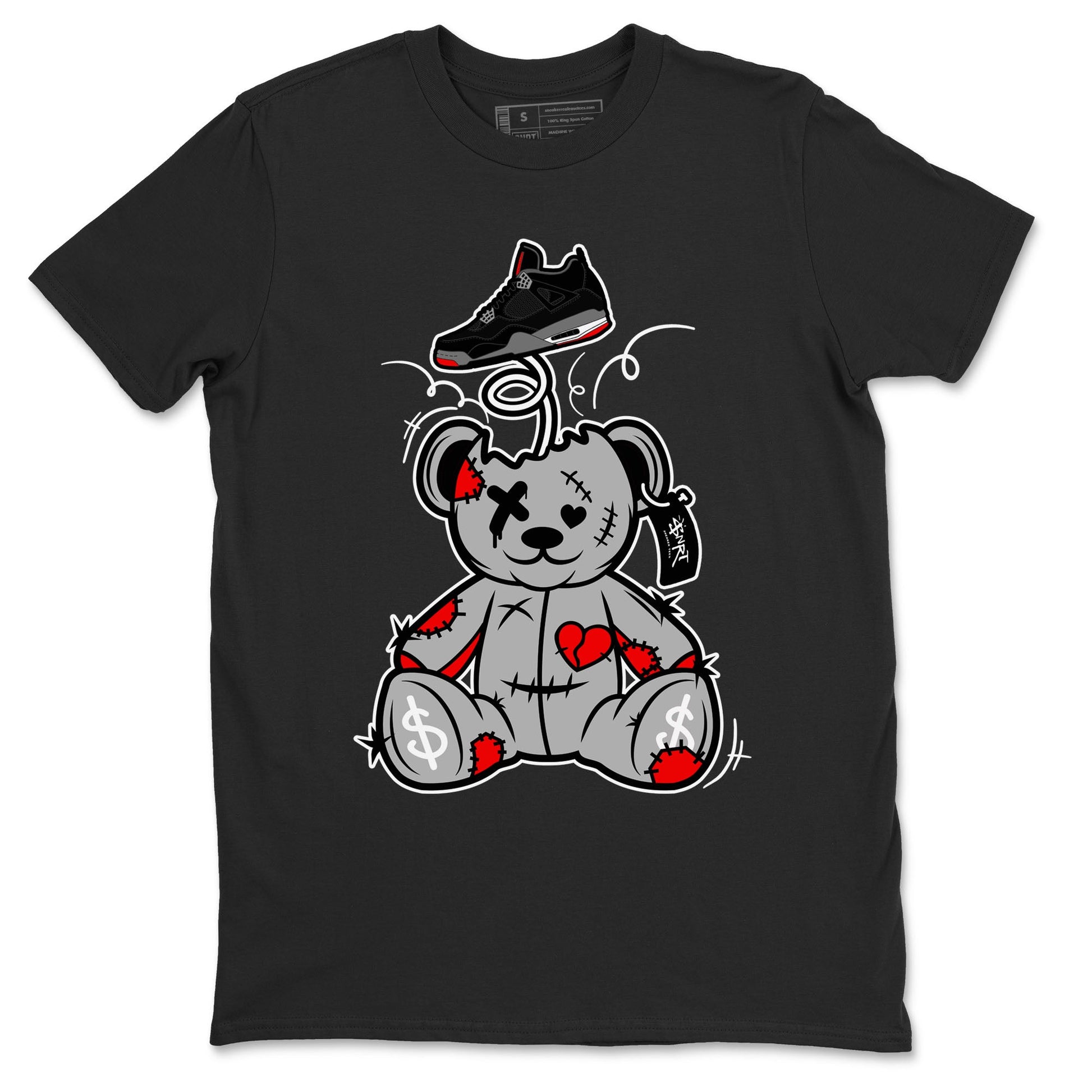 AJ4 Bred Reimagined shirt to match jordans Surprise Teddy Bear sneaker tees streetwear brand Air Jordan 4 Bred Reimagined SNRT Sneaker Release Tees unisex cotton Black 2 crew neck shirt