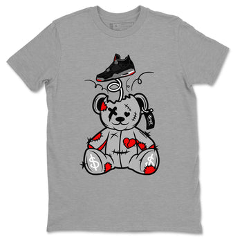 AJ4 Bred Reimagined shirt to match jordans Surprise Teddy Bear sneaker tees streetwear brand Air Jordan 4 Bred Reimagined SNRT Sneaker Release Tees unisex cotton Heather Grey 2 crew neck shirt