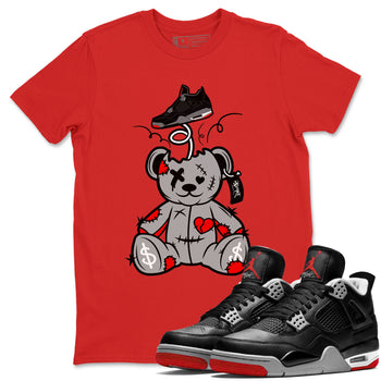 AJ4 Bred Reimagined shirt to match jordans Surprise Teddy Bear sneaker tees streetwear brand Air Jordan 4 Bred Reimagined SNRT Sneaker Release Tees unisex cotton Red 1 crew neck shirt