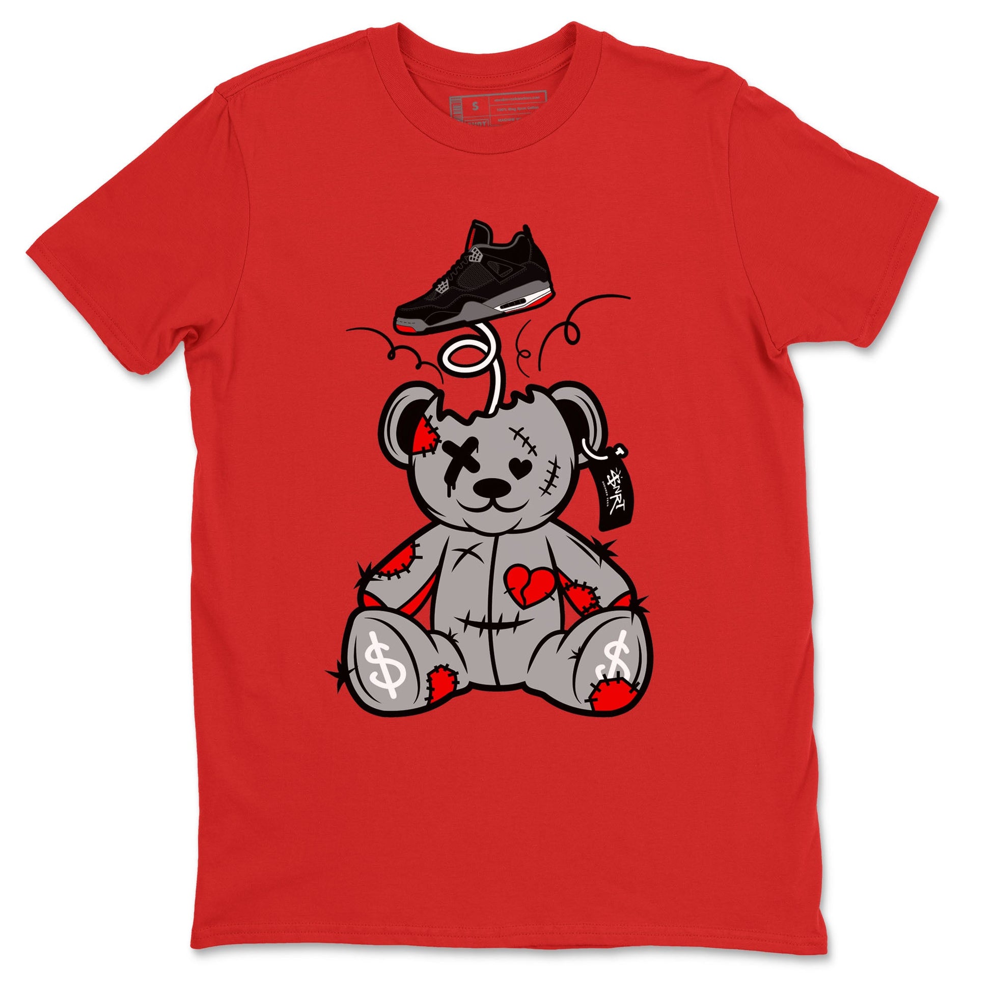 AJ4 Bred Reimagined shirt to match jordans Surprise Teddy Bear sneaker tees streetwear brand Air Jordan 4 Bred Reimagined SNRT Sneaker Release Tees unisex cotton Red 2 crew neck shirt
