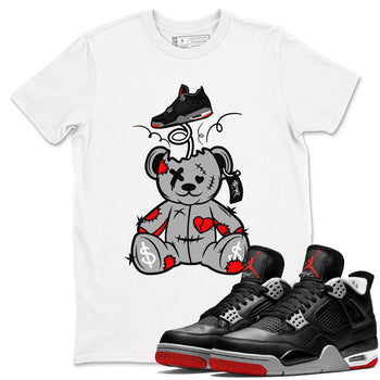 AJ4 Bred Reimagined shirt to match jordans Surprise Teddy Bear sneaker tees streetwear brand Air Jordan 4 Bred Reimagined SNRT Sneaker Release Tees unisex cotton White 1 crew neck shirt