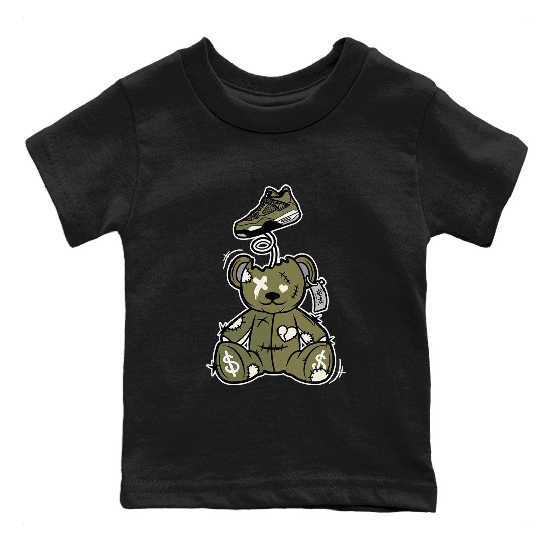 Air Jordan 4 Medium Olive shirt to match jordans Surprise Teddy Bear sneaker tees Air Jordan 4 Medium Olive SNRT Sneaker Tees Baby Toddler Black 2 T-Shirt