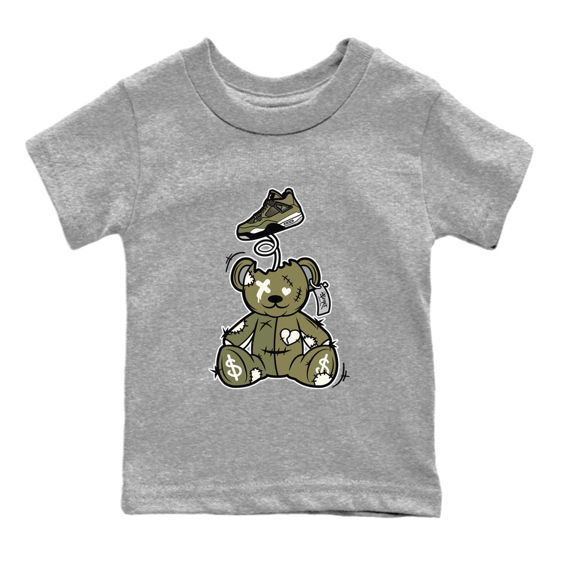 Air Jordan 4 Medium Olive shirt to match jordans Surprise Teddy Bear sneaker tees Air Jordan 4 Medium Olive SNRT Sneaker Tees Baby Toddler Heather Grey 2 T-Shirt