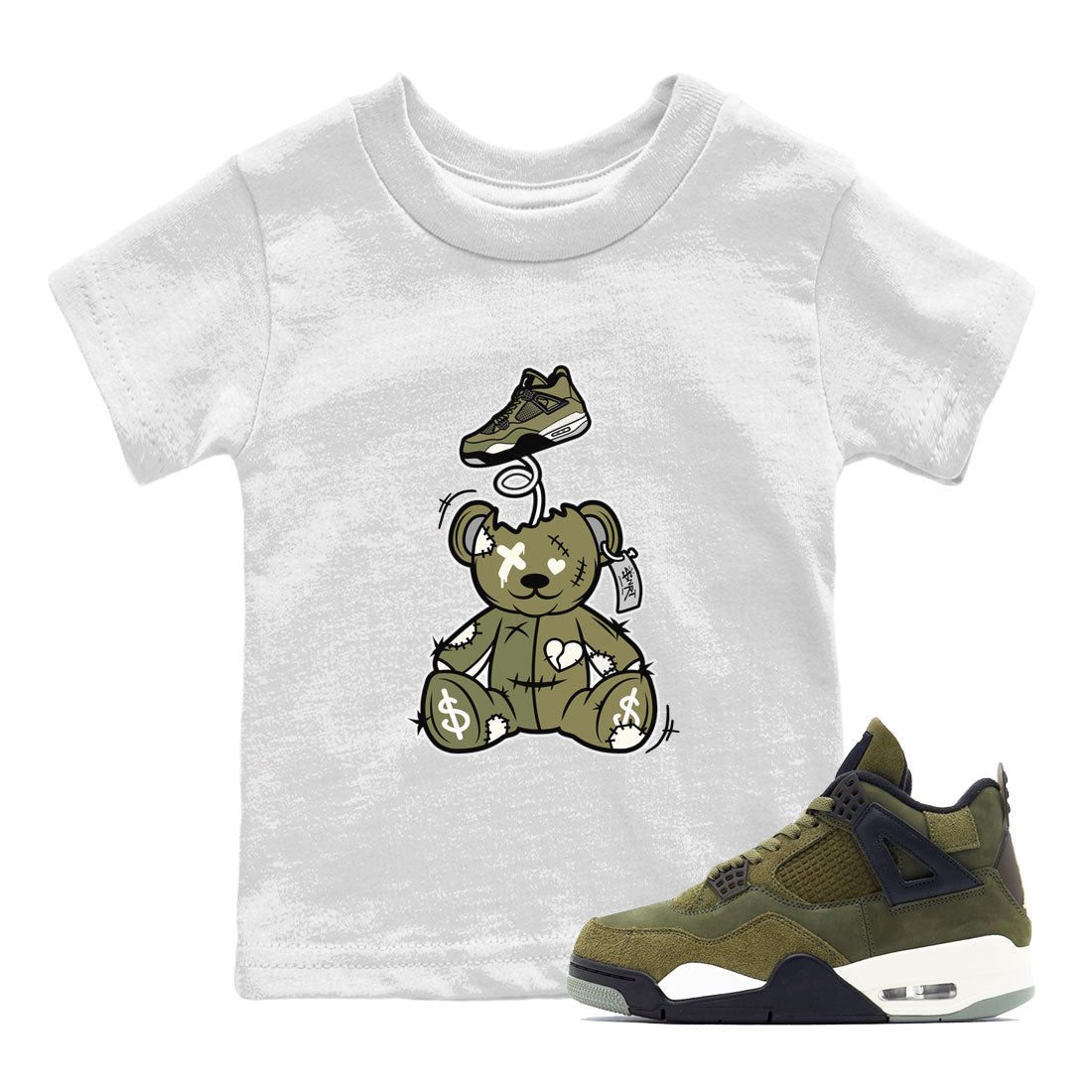 Air Jordan 4 Medium Olive shirt to match jordans Surprise Teddy Bear sneaker tees Air Jordan 4 Medium Olive SNRT Sneaker Tees Baby Toddler White 1 T-Shirt