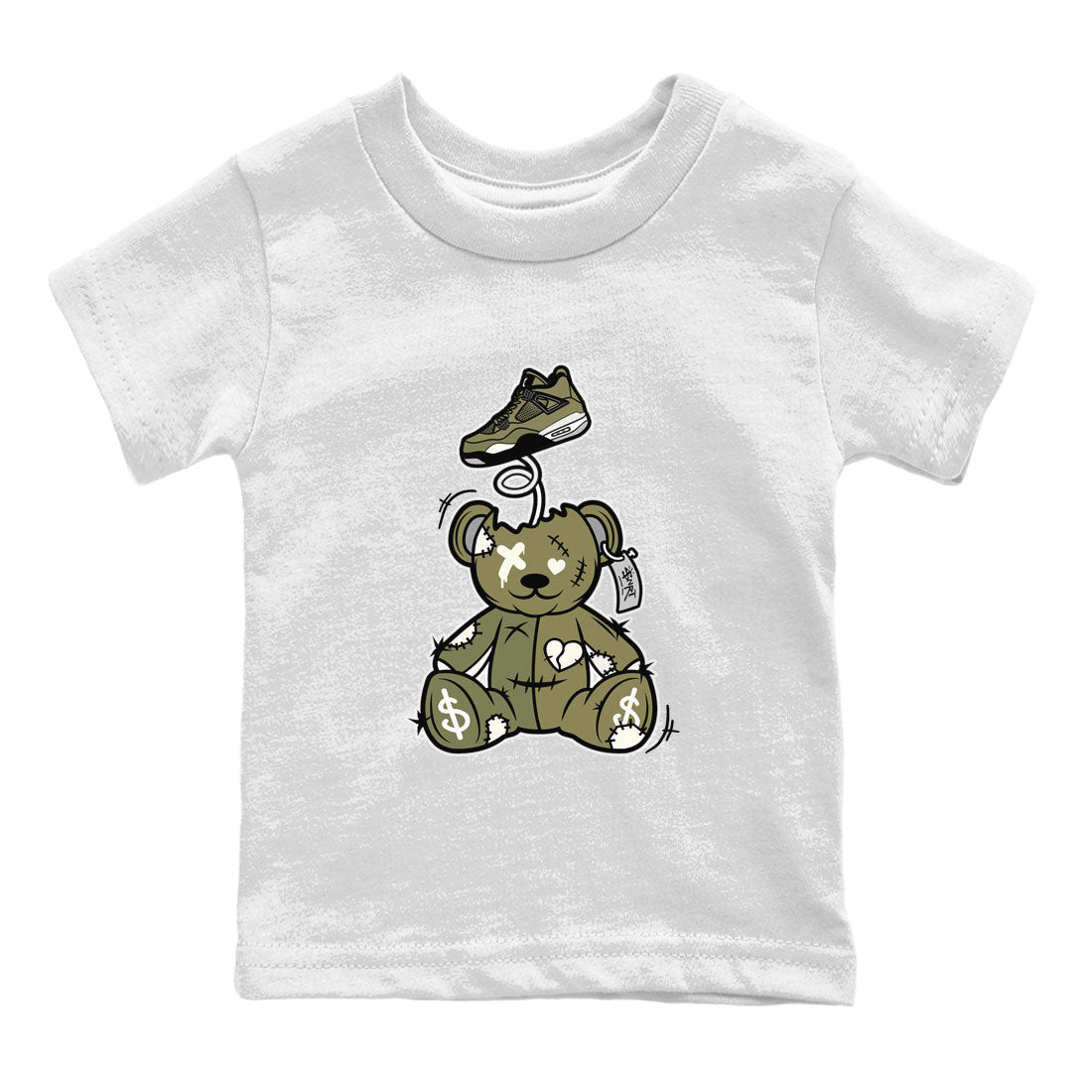 Air Jordan 4 Medium Olive shirt to match jordans Surprise Teddy Bear sneaker tees Air Jordan 4 Medium Olive SNRT Sneaker Tees Baby Toddler White 2 T-Shirt