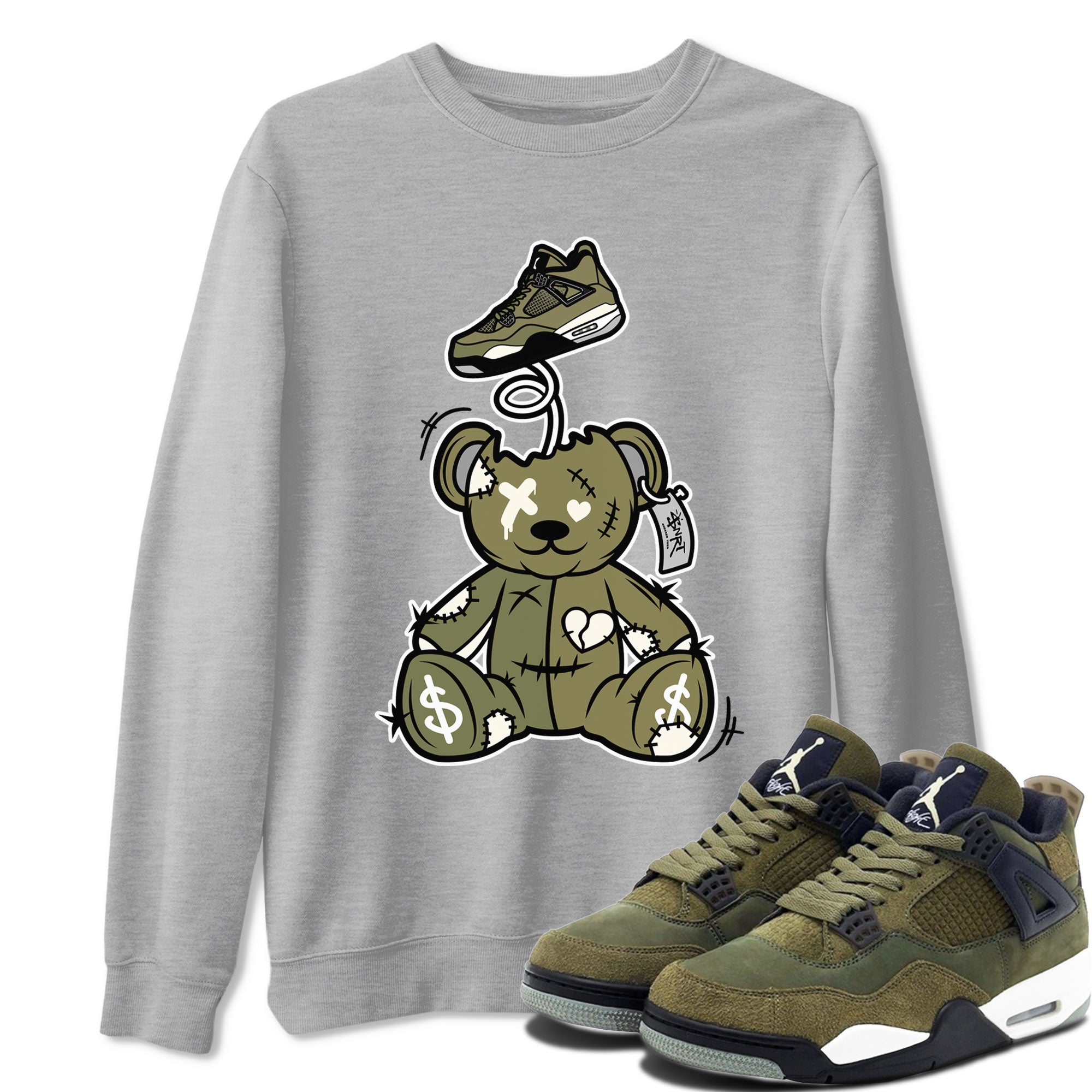 Air Jordan 4 Medium Olive shirt to match jordans Surprise Teddy Bear sneaker tees Air Jordan 4 Medium Olive SNRT Sneaker Tees Unisex Heather Grey 1 T-Shirt