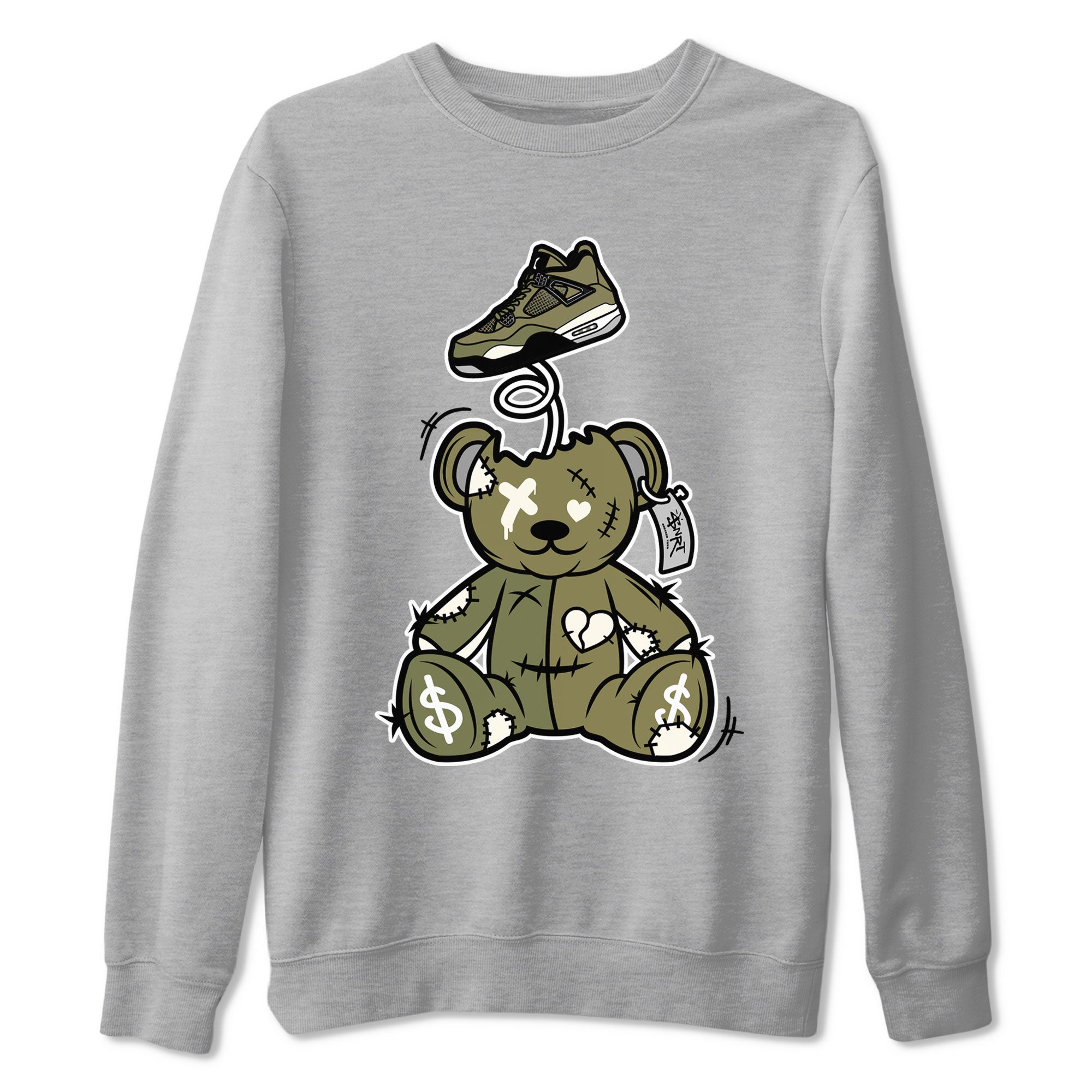 Air Jordan 4 Medium Olive shirt to match jordans Surprise Teddy Bear sneaker tees Air Jordan 4 Medium Olive SNRT Sneaker Tees Unisex Heather Grey 2 T-Shirt