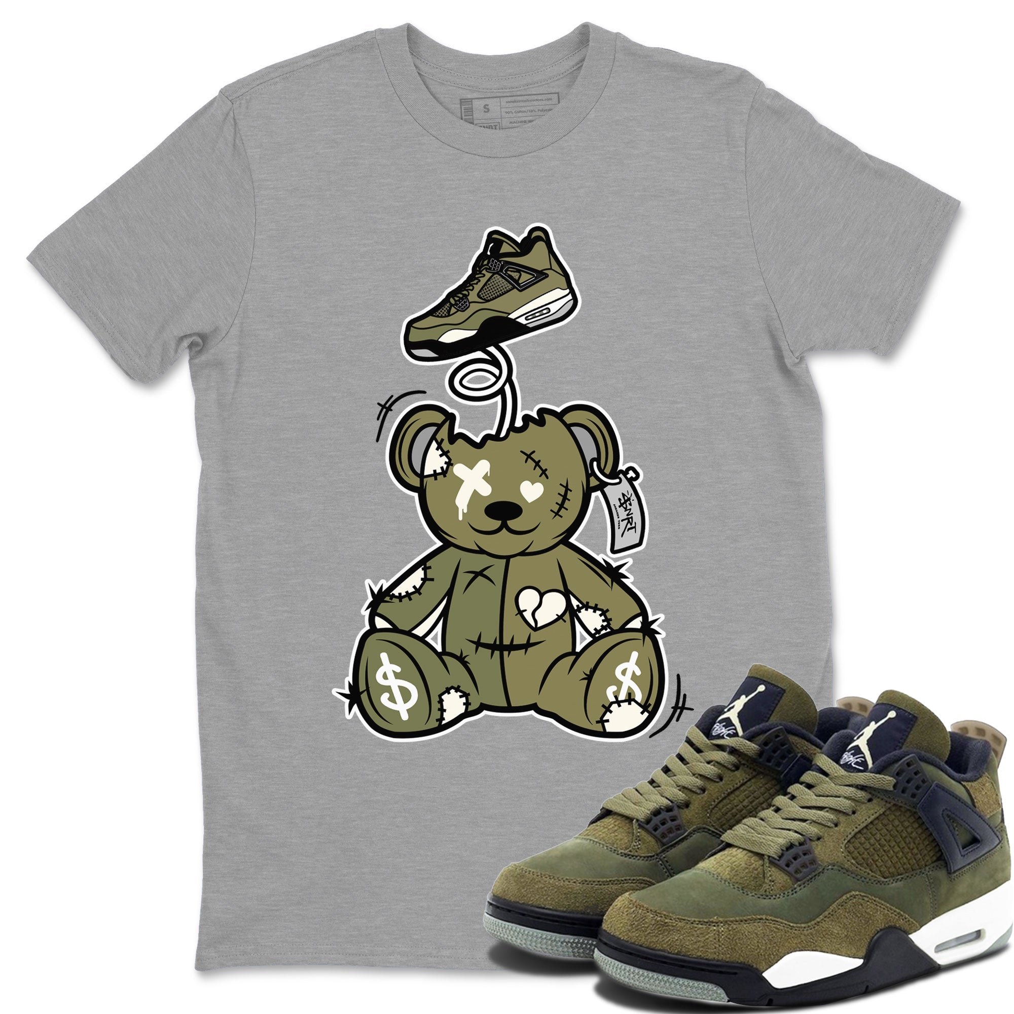 Air Jordan 4 Medium Olive shirt to match jordans Surprise Teddy Bear sneaker tees Air Jordan 4 Medium Olive SNRT Sneaker Tees Unisex Heather Grey 1 T-Shirt