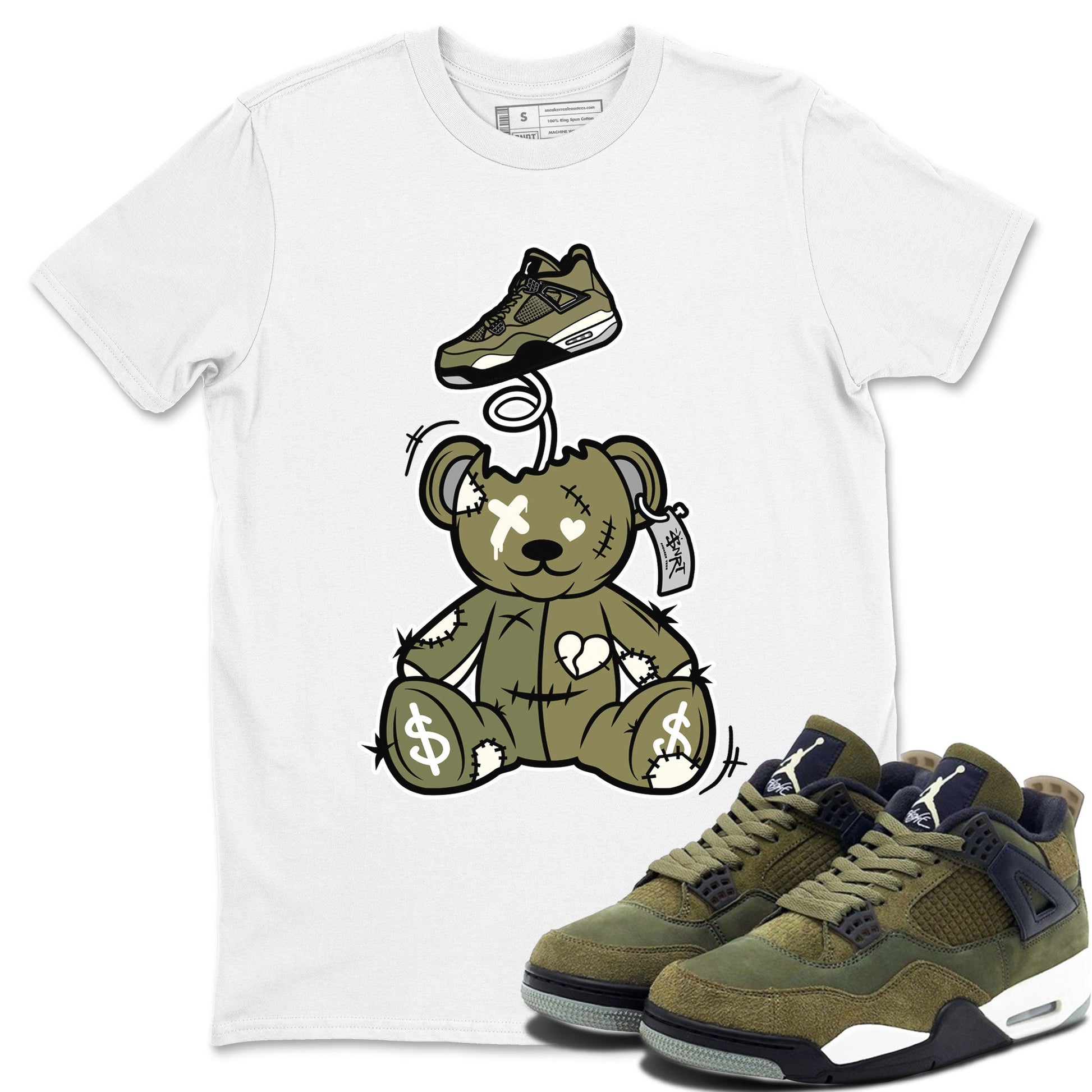 Air Jordan 4 Medium Olive shirt to match jordans Surprise Teddy Bear sneaker tees Air Jordan 4 Medium Olive SNRT Sneaker Tees Unisex White 1 T-Shirt