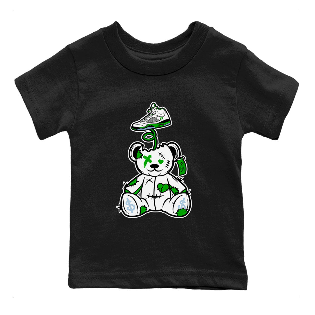 Jordan 5 Retro Lucky Green shirt to match jordans Surprise Teddy Bear sneaker tees AJ5 Retro Lucky Green SNRT Sneaker Tees Kids Youth Sneaker Matching Shirt Black 2 T-Shirt