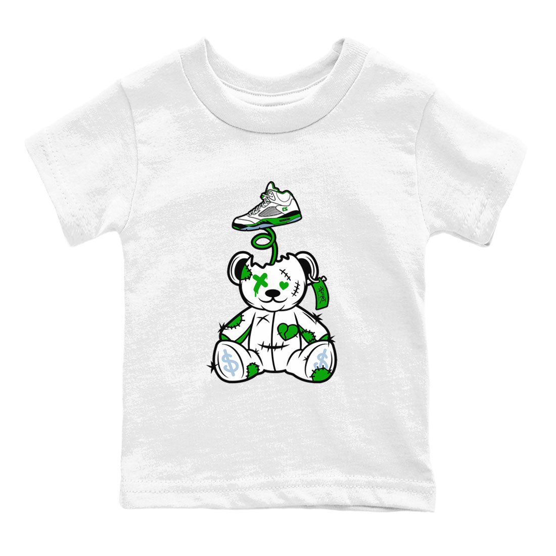 Jordan 5 Retro Lucky Green shirt to match jordans Surprise Teddy Bear sneaker tees AJ5 Retro Lucky Green SNRT Sneaker Tees Kids Youth Sneaker Matching Shirt White 2 T-Shirt
