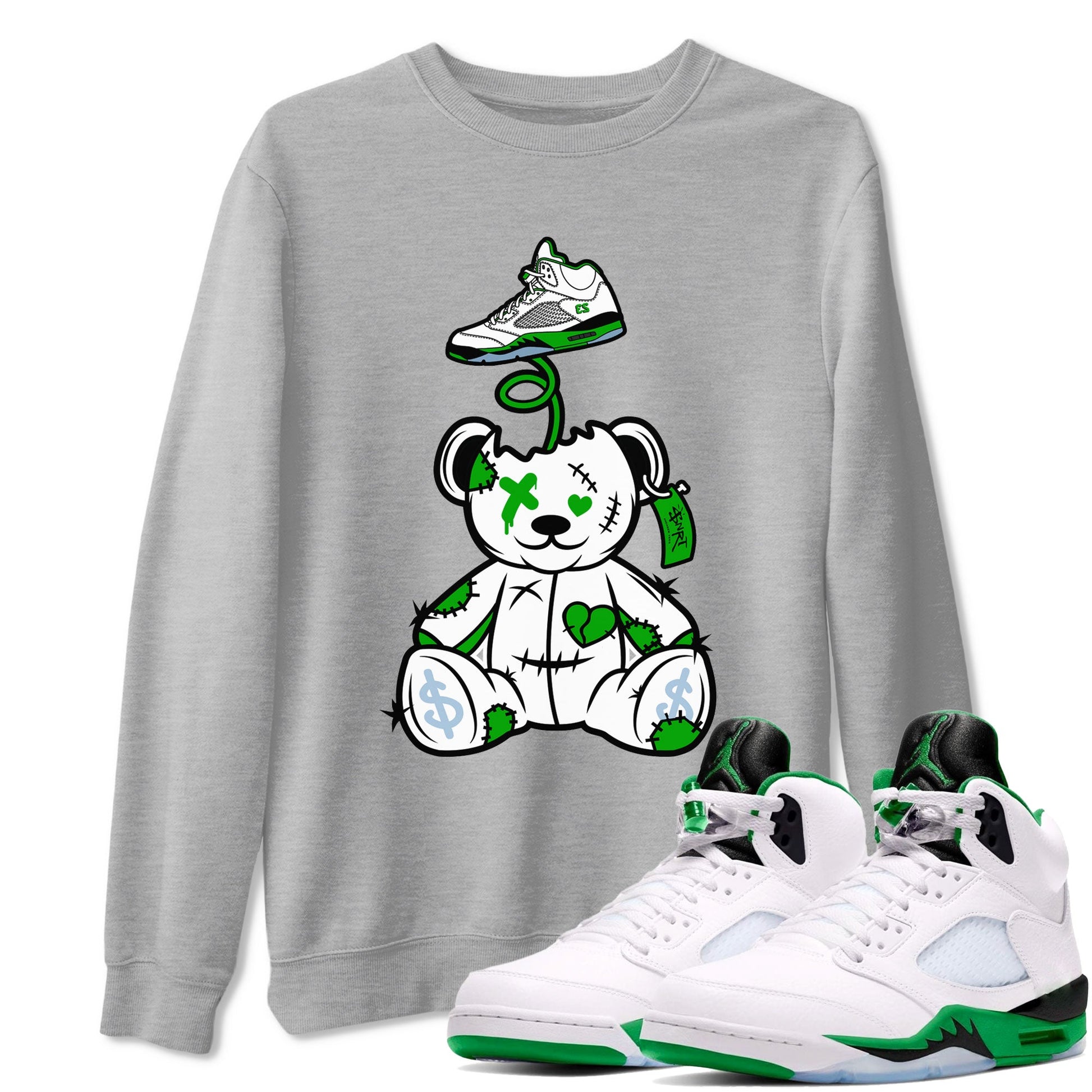 Jordan 5 Retro Lucky Green shirt to match jordans Surprise Teddy Bear sneaker tees Air Jordan 5 Lucky Green SNRT Sneaker Tees Unisex Sneaker Matching Clothes Heather Grey 1 T-Shirt