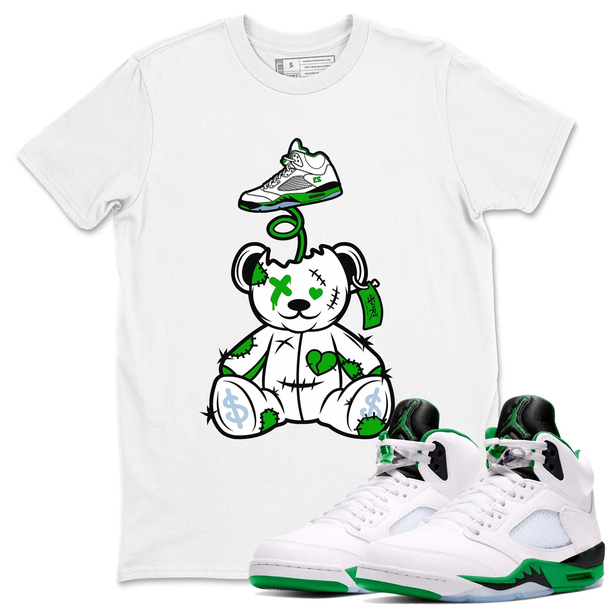 Jordan 5 Retro Lucky Green shirt to match jordans Surprise Teddy Bear sneaker tees Air Jordan 5 Lucky Green SNRT Sneaker Tees Unisex Sneaker Matching Clothes White 1 T-Shirt