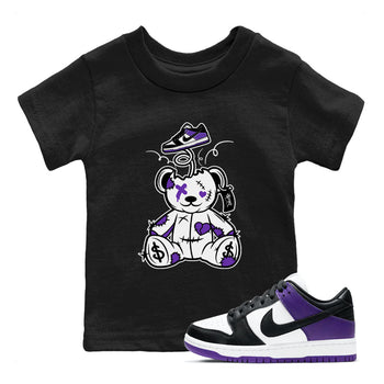 Surprise Teddy Bear sneaker match tees to Court Purple Dunks street fashion brand for shirts to match Jordans SNRT Sneaker Tees Dunk Low Court Purple unisex t-shirt Black 1 youth shirt
