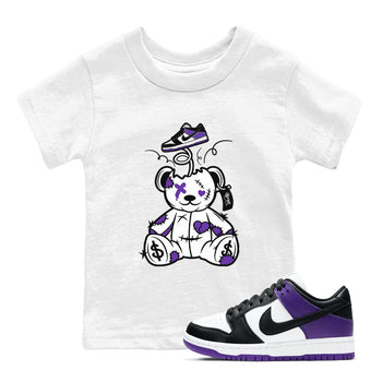 Surprise Teddy Bear sneaker match tees to Court Purple Dunks street fashion brand for shirts to match Jordans SNRT Sneaker Tees Dunk Low Court Purple unisex t-shirt White 1 youth shirt