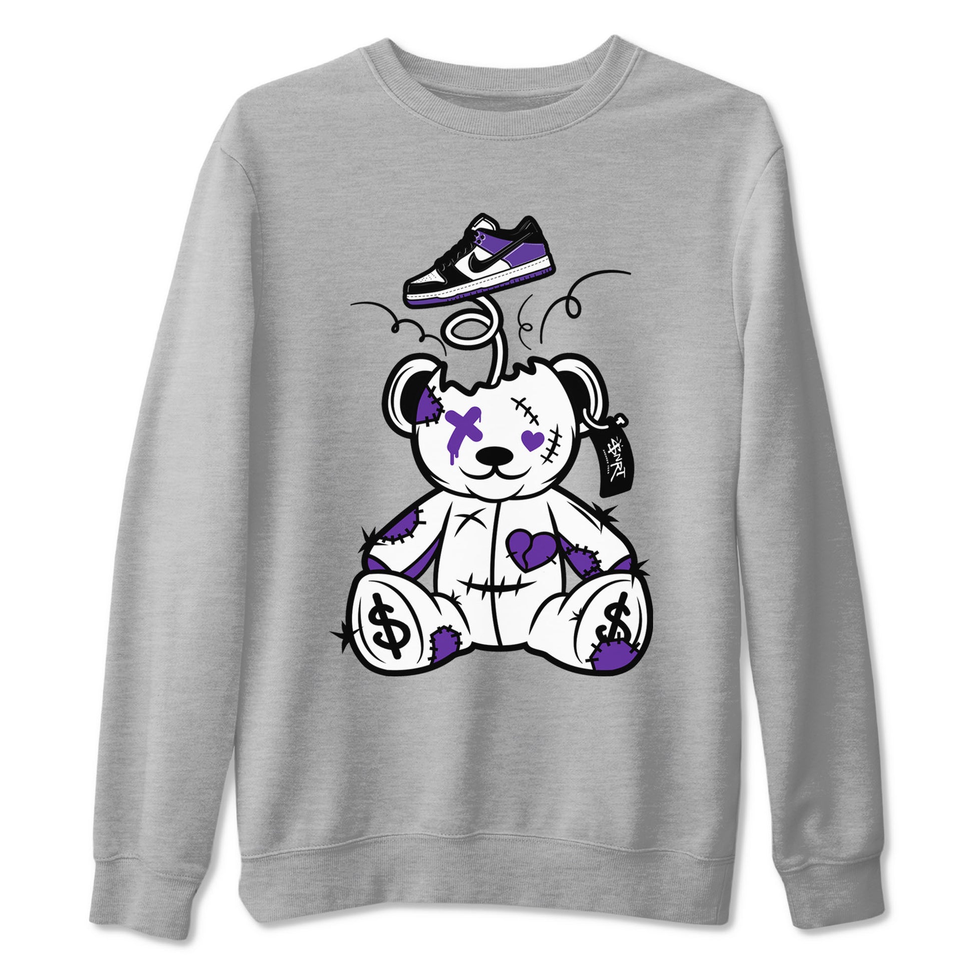 Surprise Teddy Bear sneaker match tees to Court Purple Dunks street fashion brand for shirts to match Jordans SNRT Sneaker Tees Dunk Low Court Purple unisex t-shirt Heather Grey 2 unisex shirt