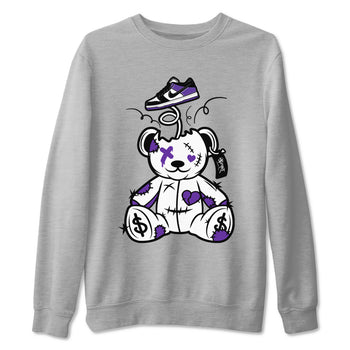 Surprise Teddy Bear sneaker match tees to Court Purple Dunks street fashion brand for shirts to match Jordans SNRT Sneaker Tees Dunk Low Court Purple unisex t-shirt Heather Grey 2 unisex shirt