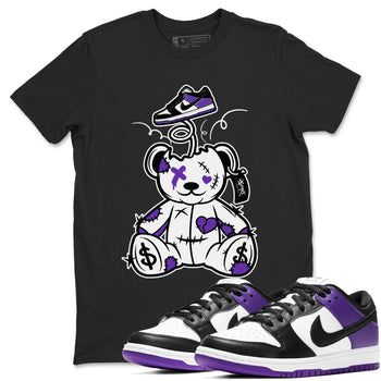 Surprise Teddy Bear sneaker match tees to Court Purple Dunks street fashion brand for shirts to match Jordans SNRT Sneaker Tees Dunk Low Court Purple unisex t-shirt Black 1 unisex shirt
