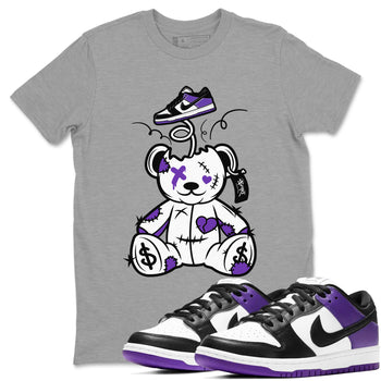 Surprise Teddy Bear sneaker match tees to Court Purple Dunks street fashion brand for shirts to match Jordans SNRT Sneaker Tees Dunk Low Court Purple unisex t-shirt Heather Grey 1 unisex shirt