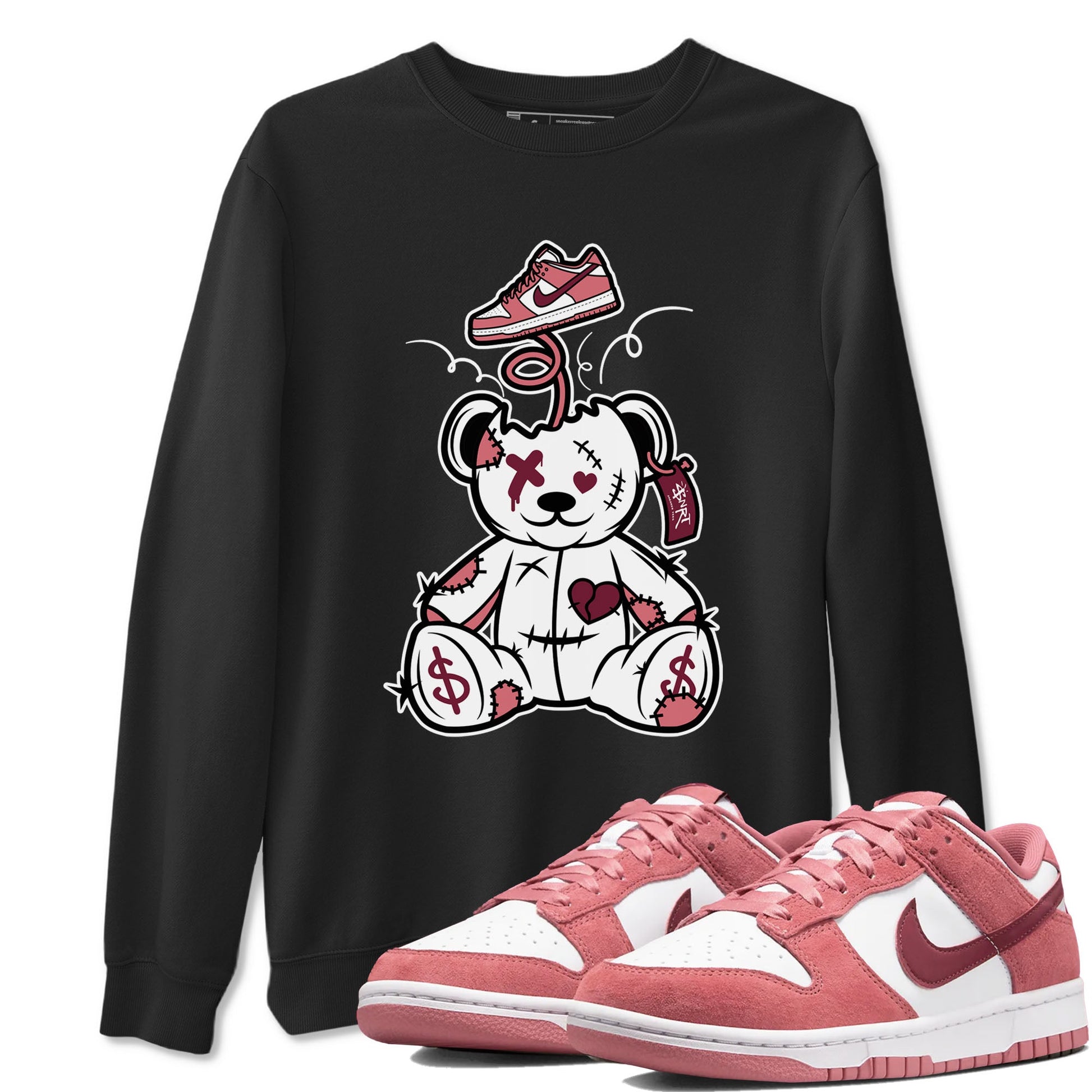 Dunk Valentine's Day shirt to match jordans Surprise Teddy Bear sneaker tees Dunks Valentine's Day SNRT sneaker Release Tees unisex cotton Black 1 crew neck shirt