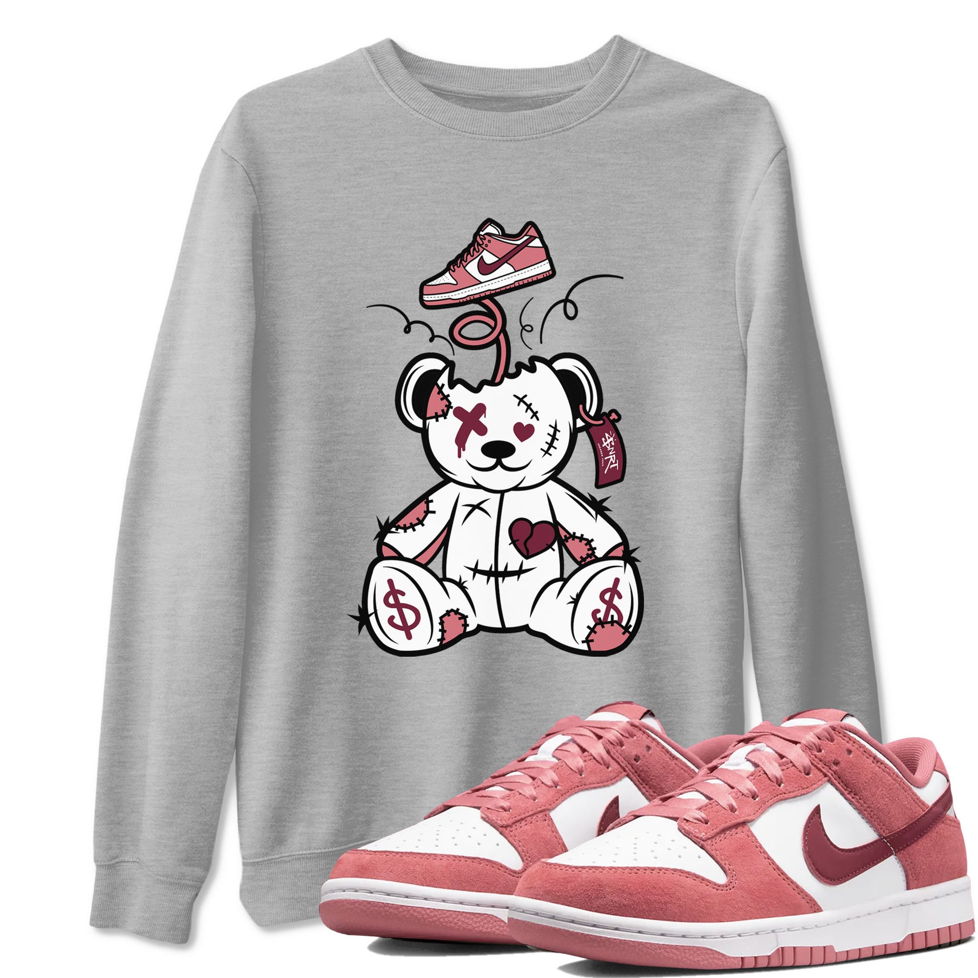 Dunk Valentine's Day shirt to match jordans Surprise Teddy Bear sneaker tees Dunks Valentine's Day SNRT sneaker Release Tees unisex cotton Heather Grey 1 crew neck shirt