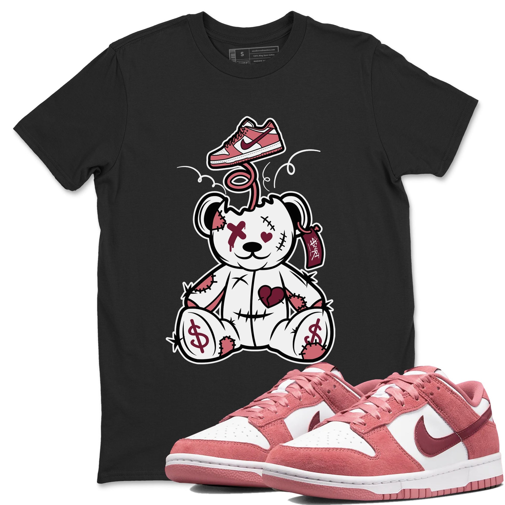 Dunk Valentine's Day shirt to match jordans Surprise Teddy Bear sneaker tees Dunks Valentine's Day SNRT sneaker Release Tees unisex cotton Black 1 crew neck shirt