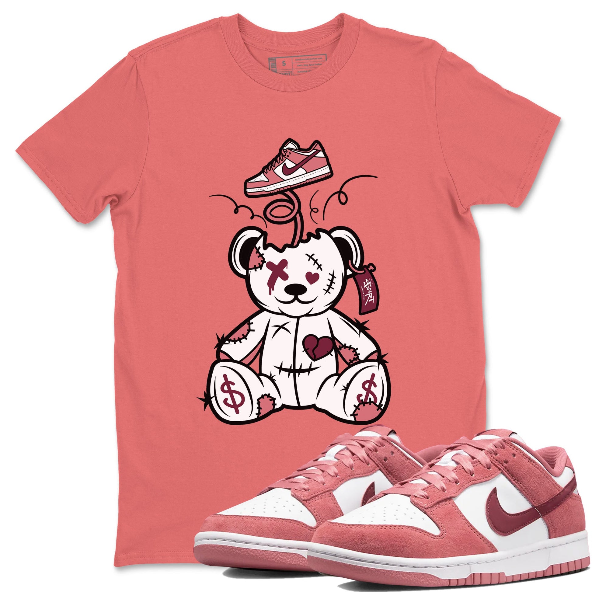 Dunk Valentine's Day shirt to match jordans Surprise Teddy Bear sneaker tees Dunks Valentine's Day SNRT sneaker Release Tees unisex cotton Coral 1 crew neck shirt