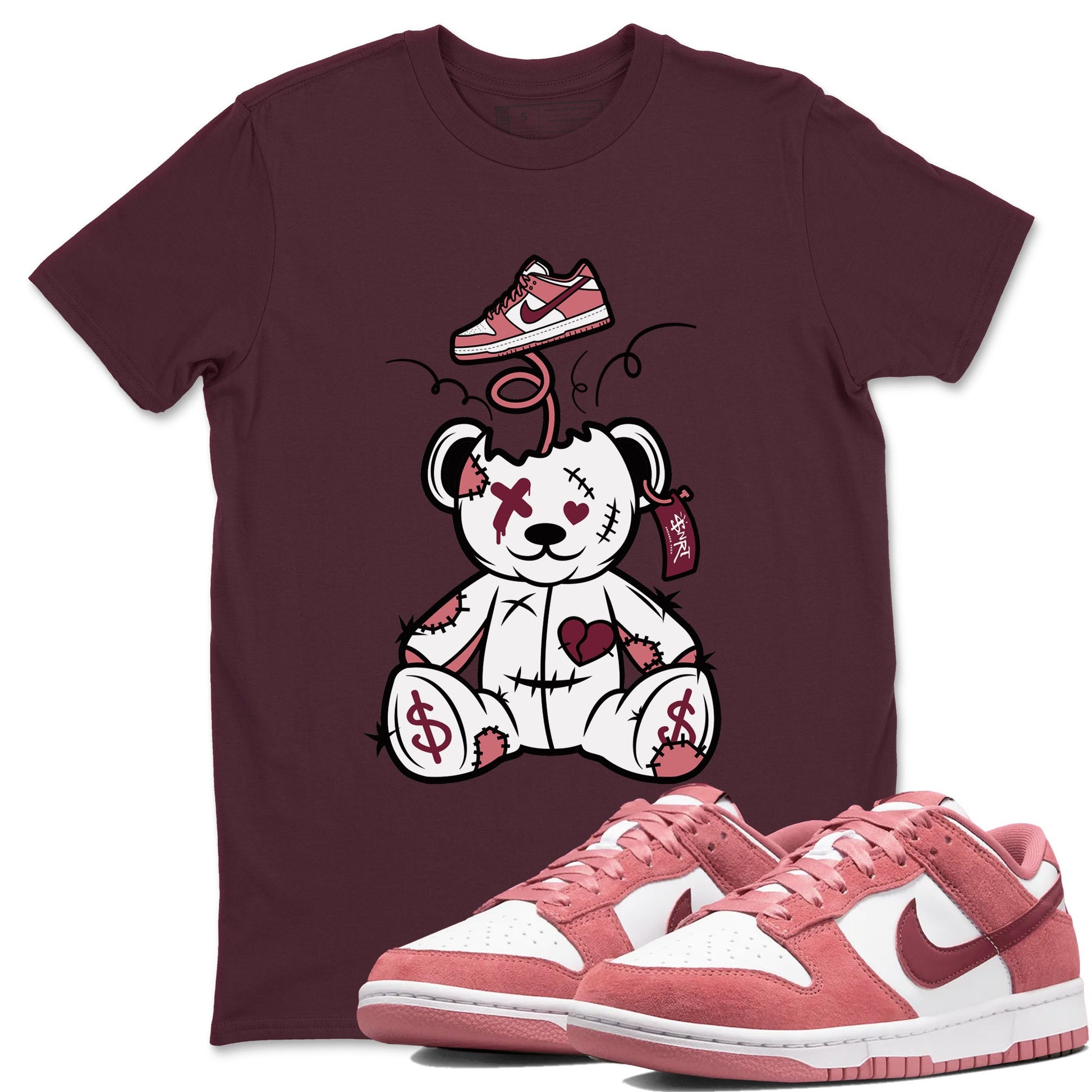 Dunk Valentine's Day shirt to match jordans Surprise Teddy Bear sneaker tees Dunks Valentine's Day SNRT sneaker Release Tees unisex cotton Maroon 1 crew neck shirt