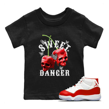 Air Jordan 11 Cherry Sneaker Match Tees Sweet Danger Sneaker Tees 11s Cherry Sneaker Release Tees AJ11 Varsity Red Kids Shirts Black 1