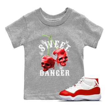 Air Jordan 11 Cherry Sneaker Match Tees Sweet Danger Sneaker Tees 11s Cherry Sneaker Release Tees AJ11 Varsity Red Kids Shirts Heather Grey 1