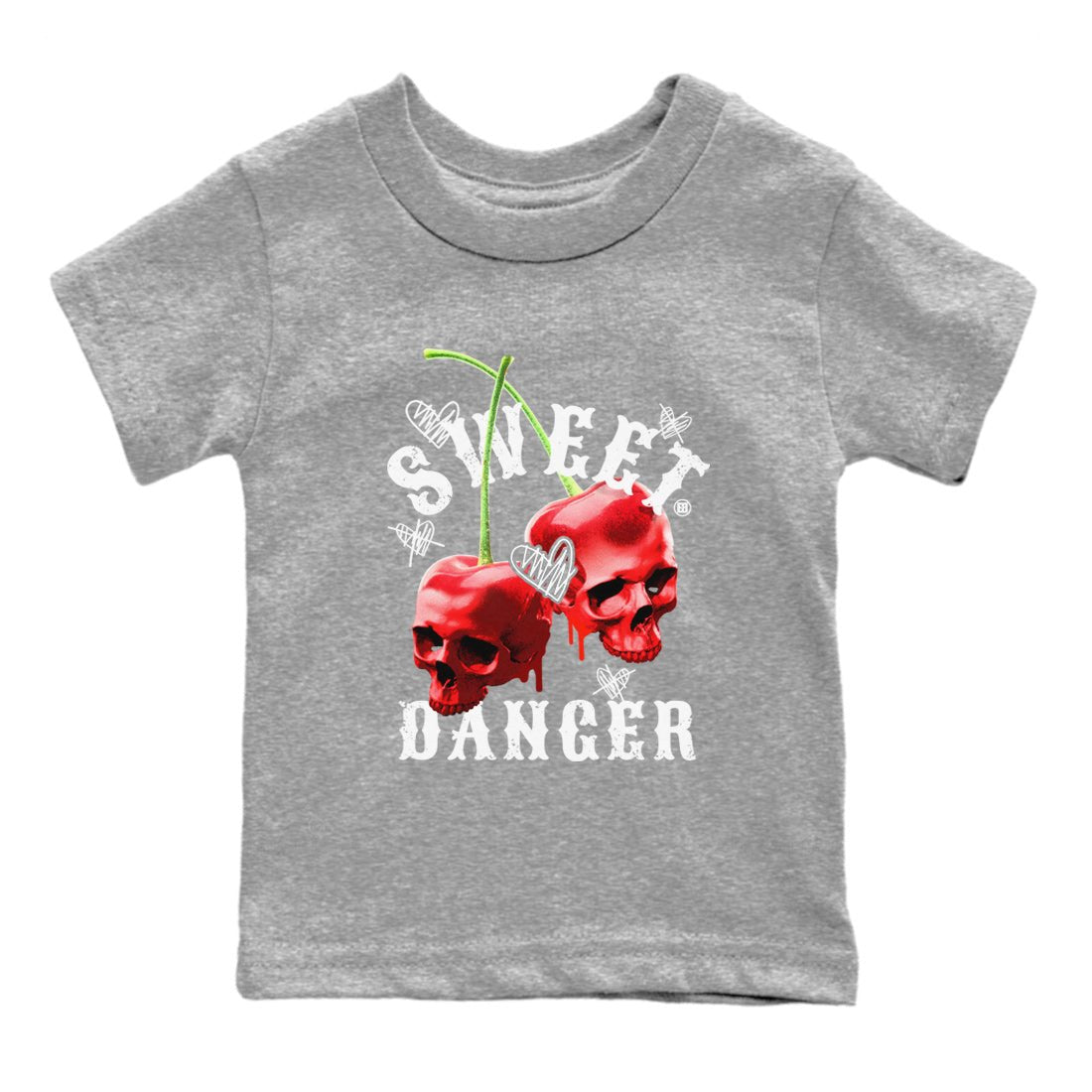 Air Jordan 11 Cherry Sneaker Match Tees Sweet Danger Sneaker Tees 11s Cherry Sneaker Release Tees AJ11 Varsity Red Kids Shirts Heather Grey 2