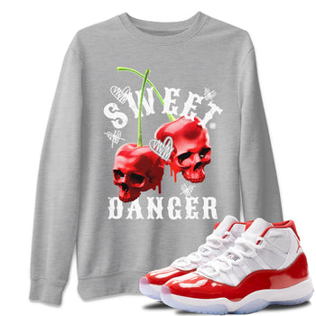 Air Jordan 11 Cherry Sneaker Match Tees Sweet Danger Sneaker Tees 11s Cherry Sneaker Release Tees AJ11 Varsity Red Unisex Shirts Heather Grey 1