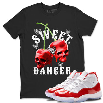 Air Jordan 11 Cherry Sneaker Match Tees Sweet Danger Sneaker Tees 11s Cherry Sneaker Release Tees AJ11 Varsity Red Unisex Shirts Black 1