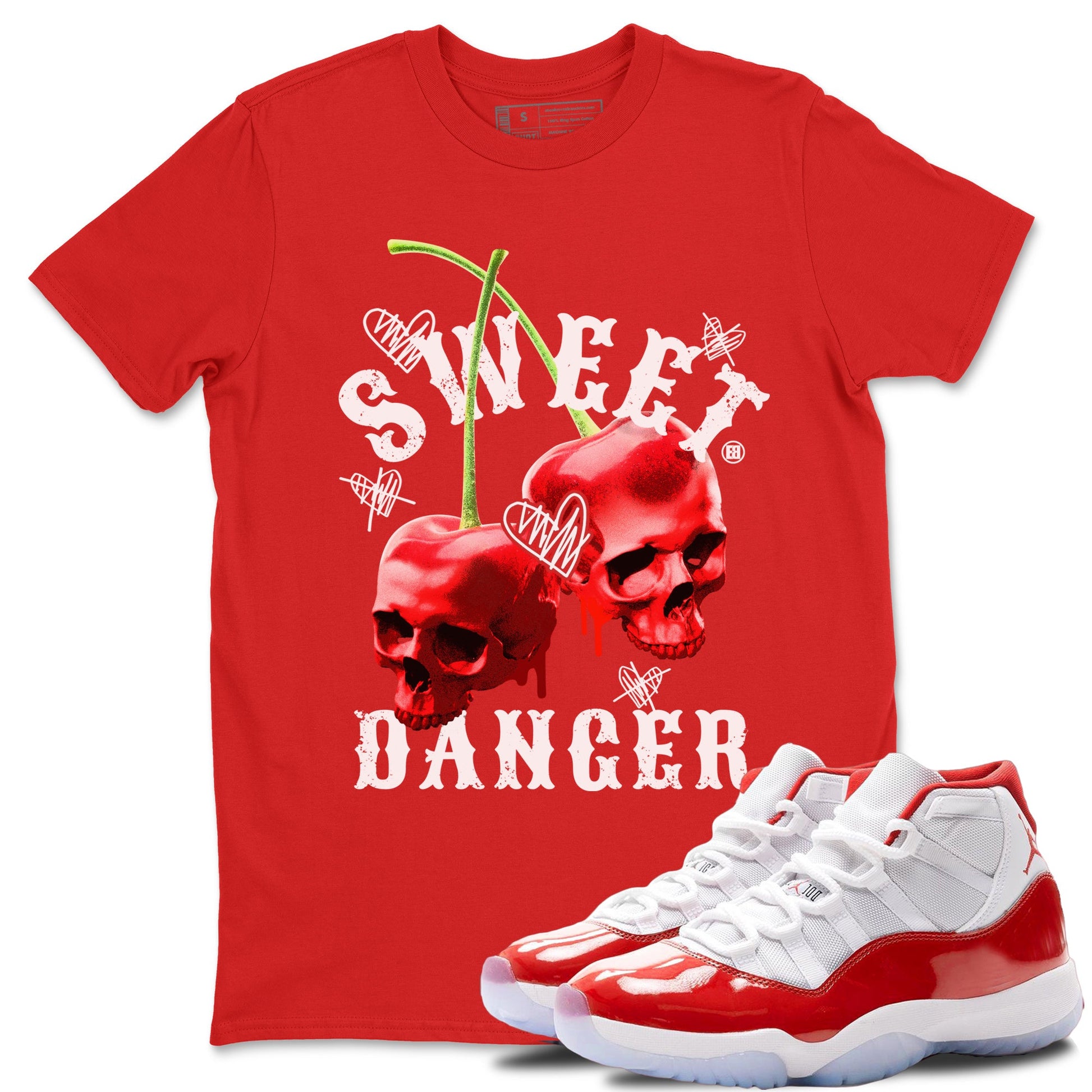 Air Jordan 11 Cherry Sneaker Match Tees Sweet Danger Sneaker Tees 11s Cherry Sneaker Release Tees AJ11 Varsity Red Unisex Shirts Red 1