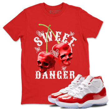 Air Jordan 11 Cherry Sneaker Match Tees Sweet Danger Sneaker Tees 11s Cherry Sneaker Release Tees AJ11 Varsity Red Unisex Shirts Red 1