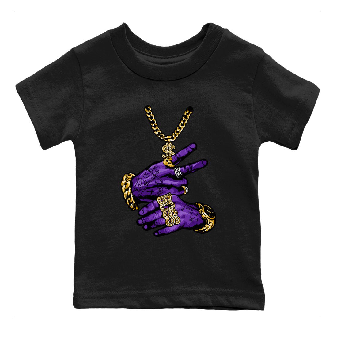 Air Jordan 12 Field Purple Sneaker Match Tees Tattoo Hands Sneaker Tees AJ12 Field Purple Sneaker Release Tees Kids Shirts Black 2