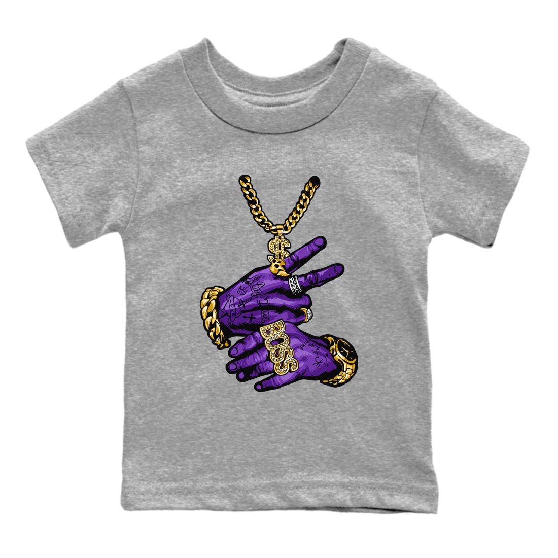 Air Jordan 12 Field Purple Sneaker Match Tees Tattoo Hands Sneaker Tees AJ12 Field Purple Sneaker Release Tees Kids Shirts Heather Grey 2