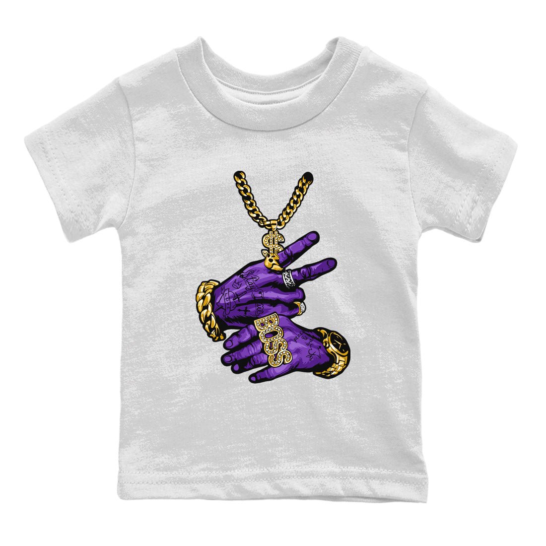 Air Jordan 12 Field Purple Sneaker Match Tees Tattoo Hands Sneaker Tees AJ12 Field Purple Sneaker Release Tees Kids Shirts White 1