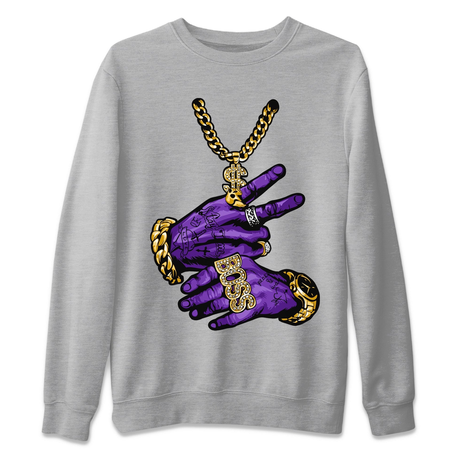 Air Jordan 12 Field Purple Sneaker Match Tees Tattoo Hands Sneaker Tees AJ12 Field Purple Sneaker Release Tees Unisex Shirts Heather Grey 2