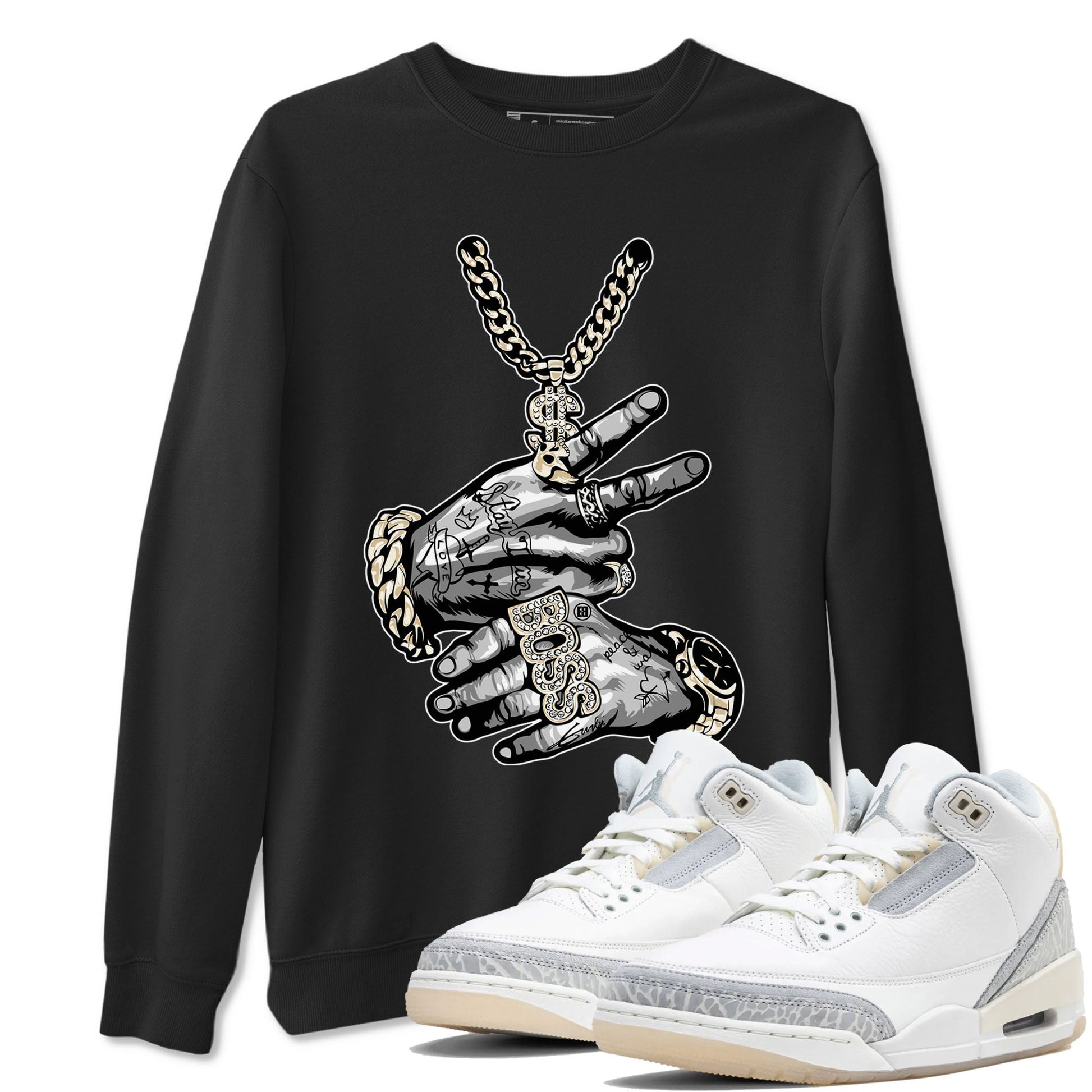 Air Jordan 3 Craft Ivory shirt to match jordans Tatto Hands sneaker tees 3s Ivory SNRT Sneaker Release Tees unisex cotton Black 1 crew neck shirt